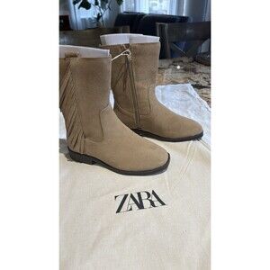 Zara Kids Color Tan Leather  Girl Boots Size 12